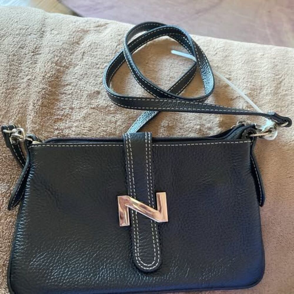 Italian Leather Crossbody — N Logo Clasp, Made in Italy